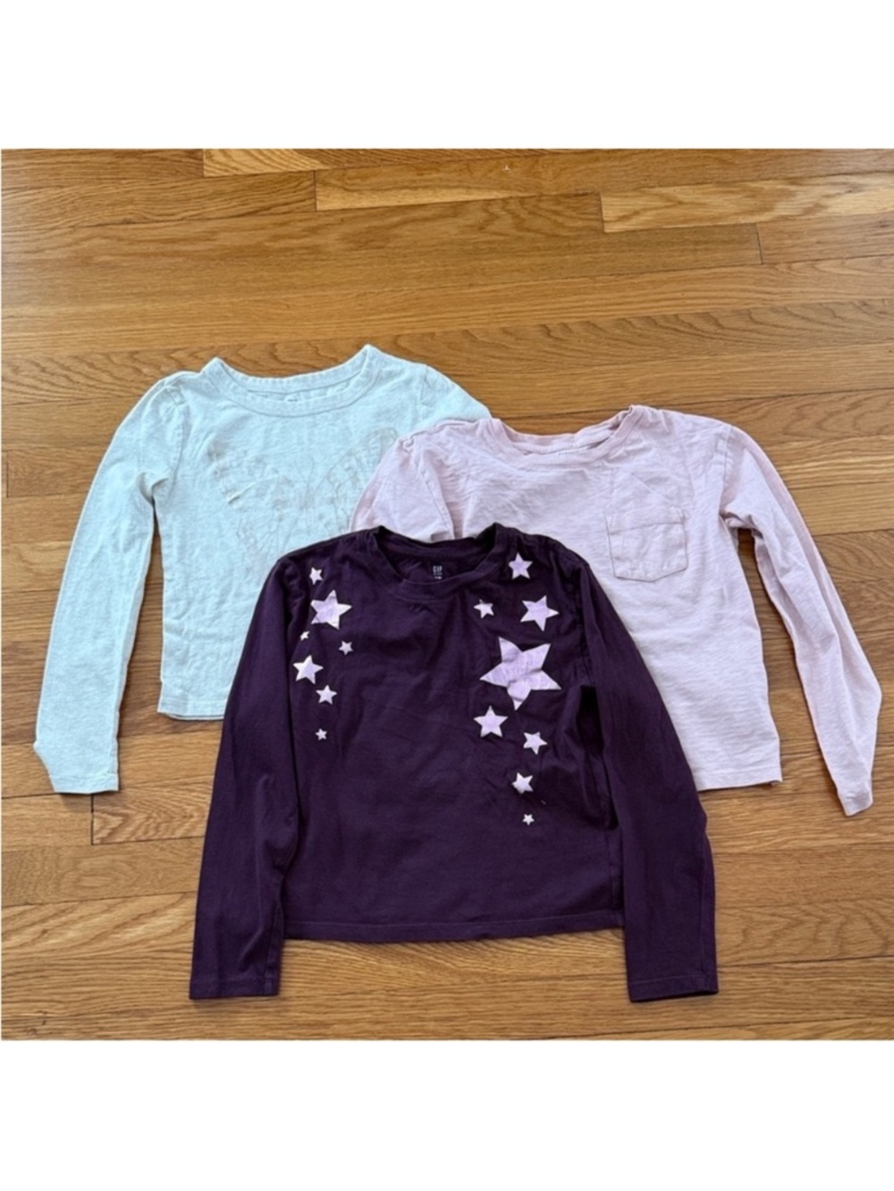 GAP Kids Girls Size M (8) Long Sleeve Tee Bundle (3)Pink Purple Stars Butterfly